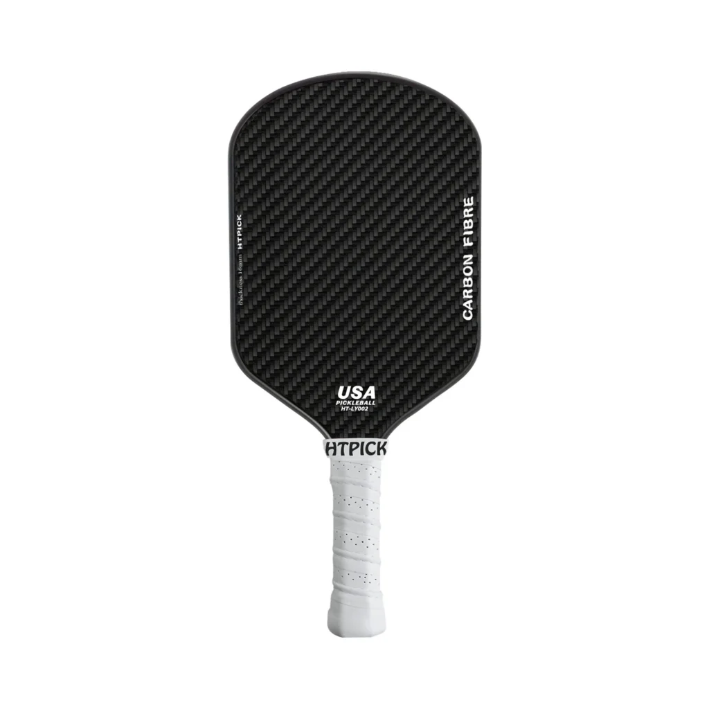 3k-woven-carbon-fiber-pickleball-paddle-premium-series Professional 3K woven carbon fiber pickleball paddle with a high-gloss finish, showcasing the classic cross-weave pattern for elite performance.