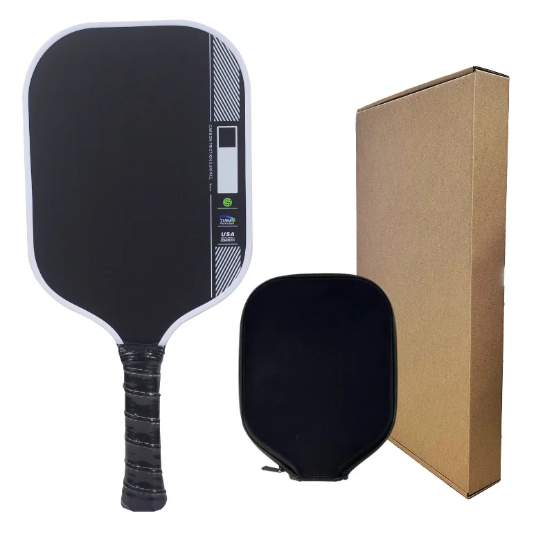 A professional T700 raw carbon fiber pickleball paddle by GloryPaddle, showcasing a sleek design and custom branding.