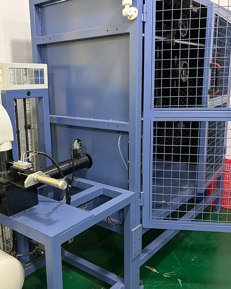 An automated durability testing machine performing repetitive impact cycles on a pickleball paddle to verify structural integrity and long-term performance.