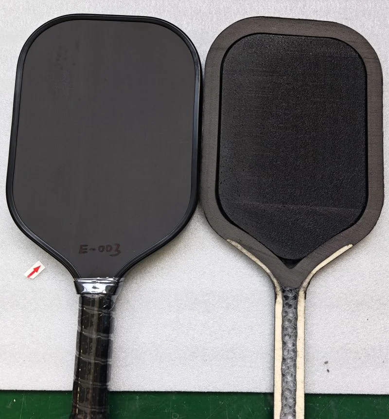 Custom pickleball paddle with E-003 EVA EPP core and integrated PP handle insert for enhanced grip stability.