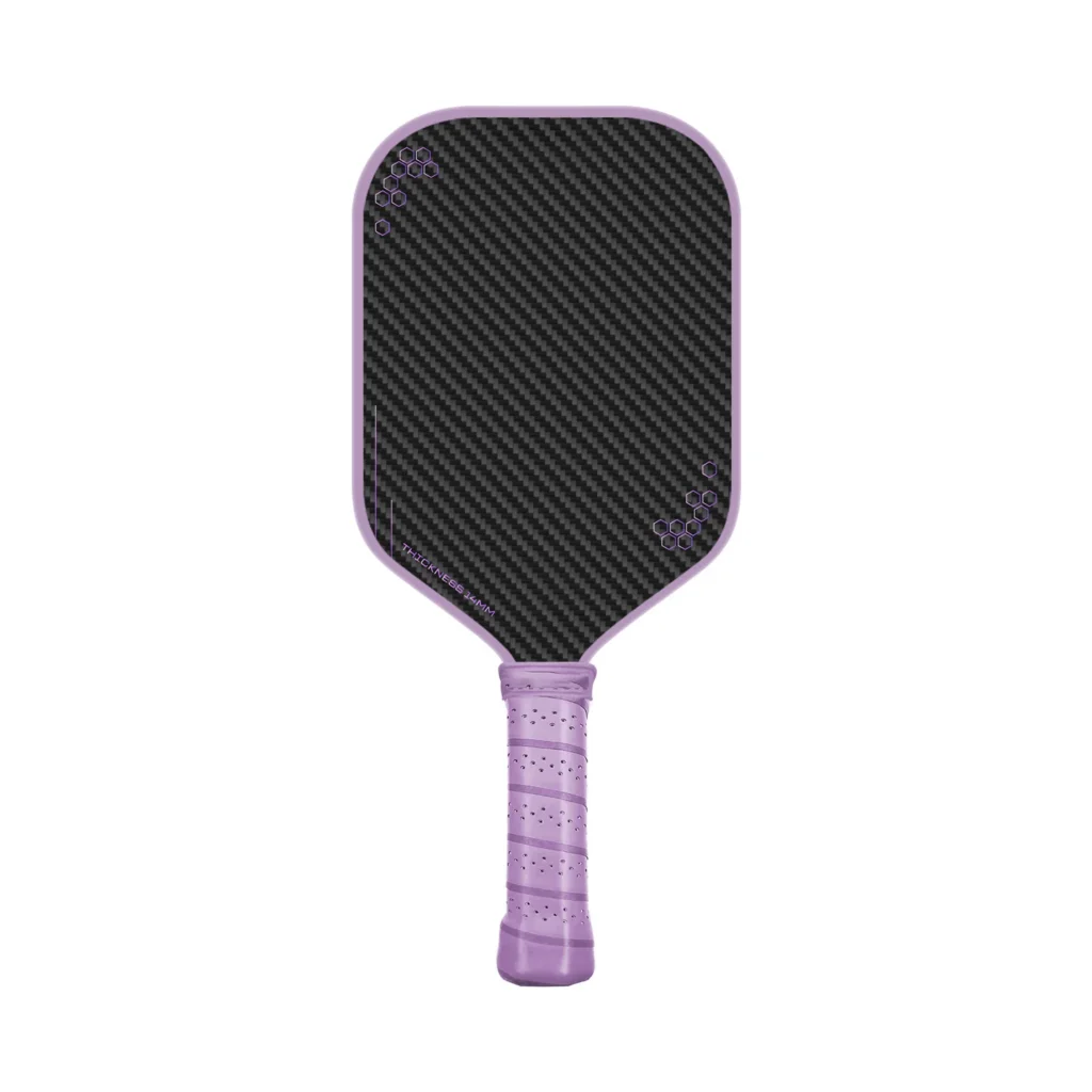 Premium thermoformed unibody 3k carbon fiber pickleball paddle with foam injected edges for power hitters.