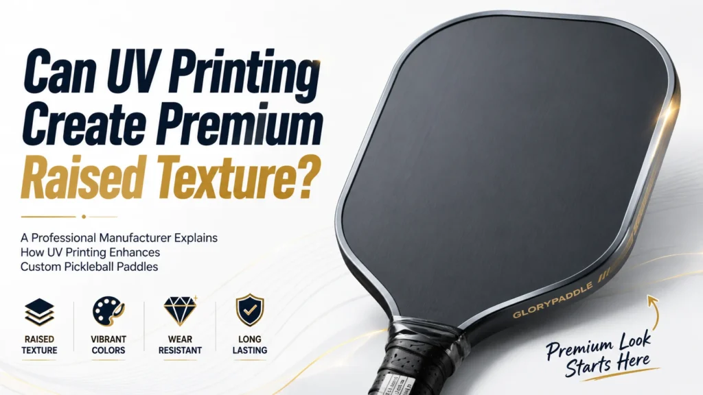 UV printing on custom pickleball paddle creating premium raised texture and branding