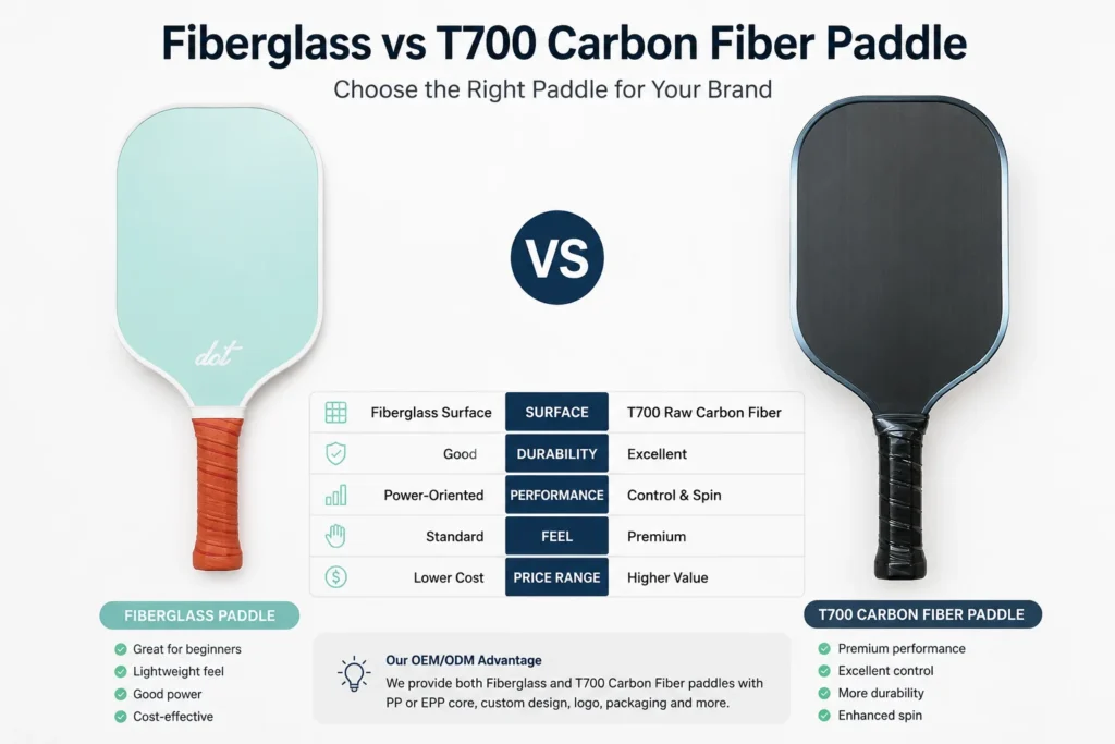 Comparison between fiberglass and T700 carbon fiber pickleball paddles
